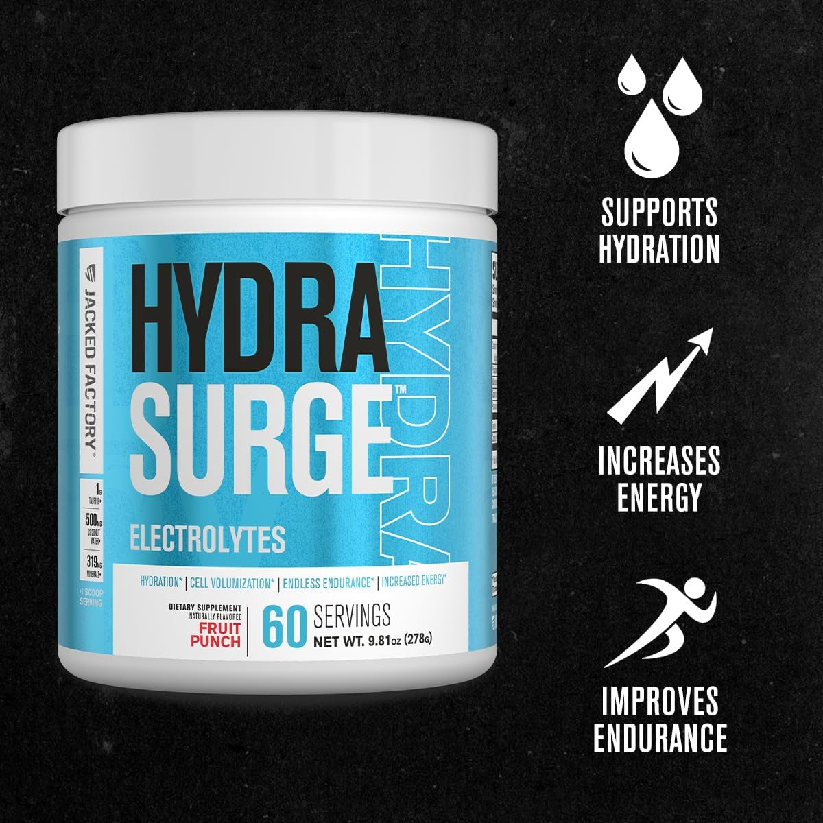 HYDRASURGE Electrolyte Powder - Hydration Supplement with Key Minerals, Himalayan Sea Salt, Coconut Water, & More - Keto Friendly, Sugar Free & Naturally Sweetened - 60 Servings, Orange Mango