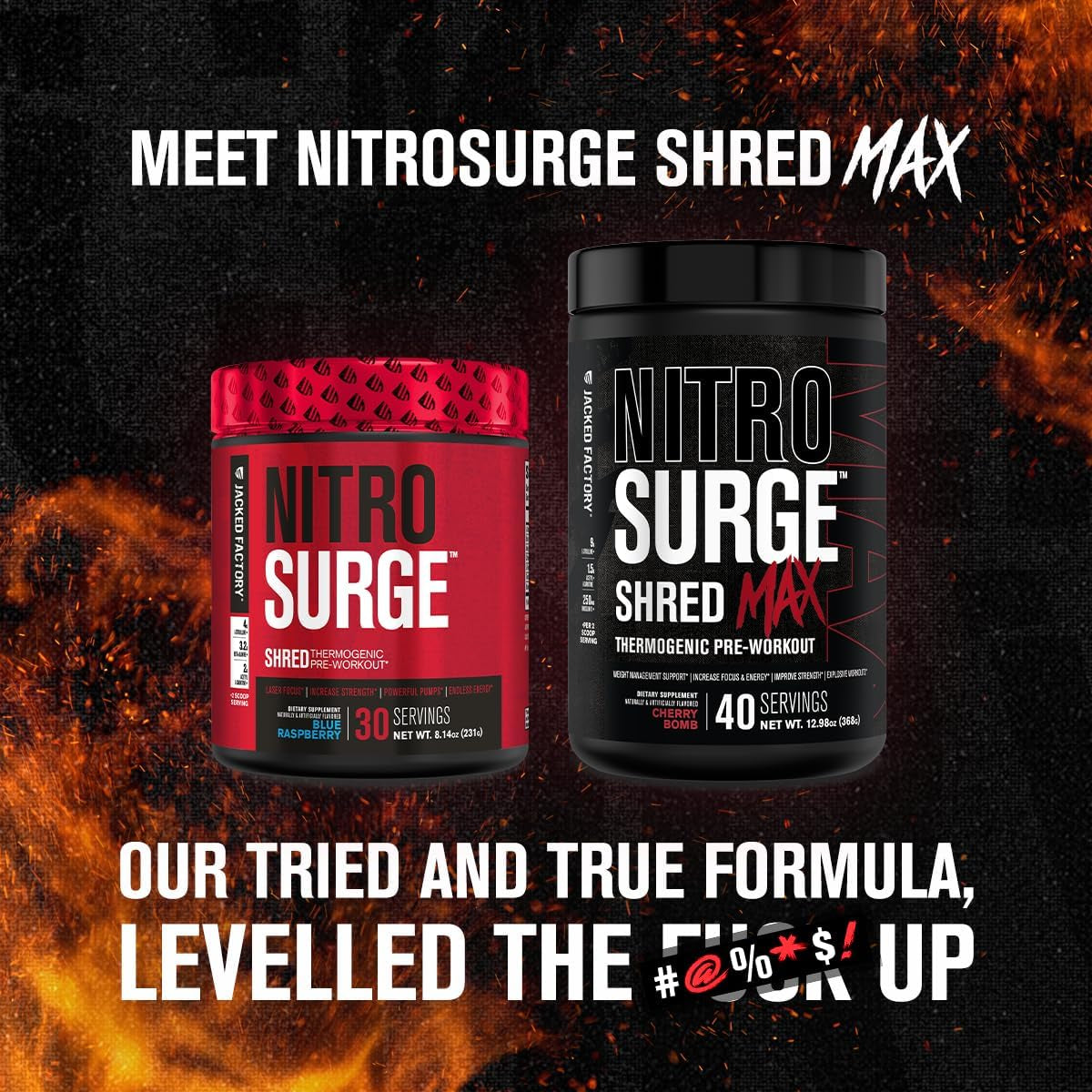 NITROSURGE Shred Pre Workout Supplement - Energy Booster, Instant Strength Gains, Sharp Focus, Powerful Pumps - Nitric Oxide Booster & Preworkout Powder - 30Sv, Black Cherry