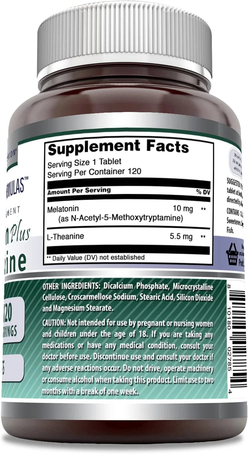 Melatonin 10 Mg plus L-Theanine 5.5 Mg per Serving 120 Tablets Supplement | Non-Gmo | Gluten Free | Made in USA