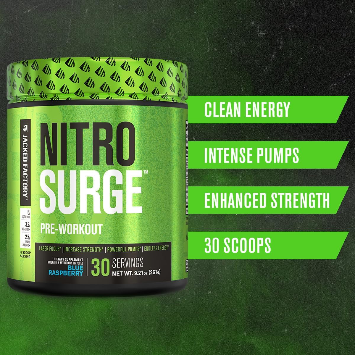 NITROSURGE Pre Workout Supplement - for Energy, Instant Strength Gains, Clear Focus, Intense Pumps - Nitric Oxide Booster & Preworkout Powder with Beta Alanine - 30 Servings, Pineapple