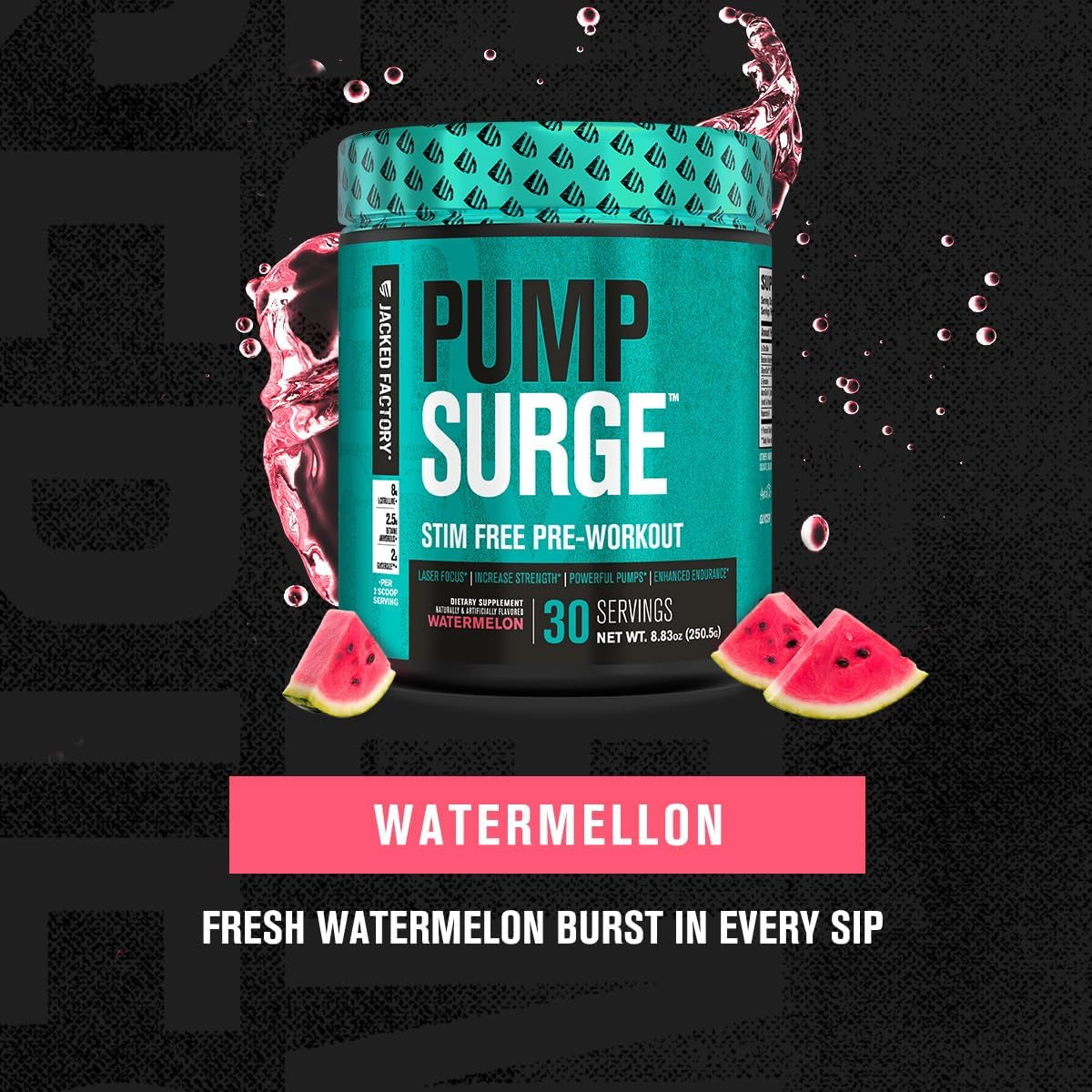 Pumpsurge Caffeine Free Pre Workout for Men & Women - Nootropic Booster & Stim Free Pre Workout - Intense Pumps, Enhanced Focus - 30 Servings, Watermelon