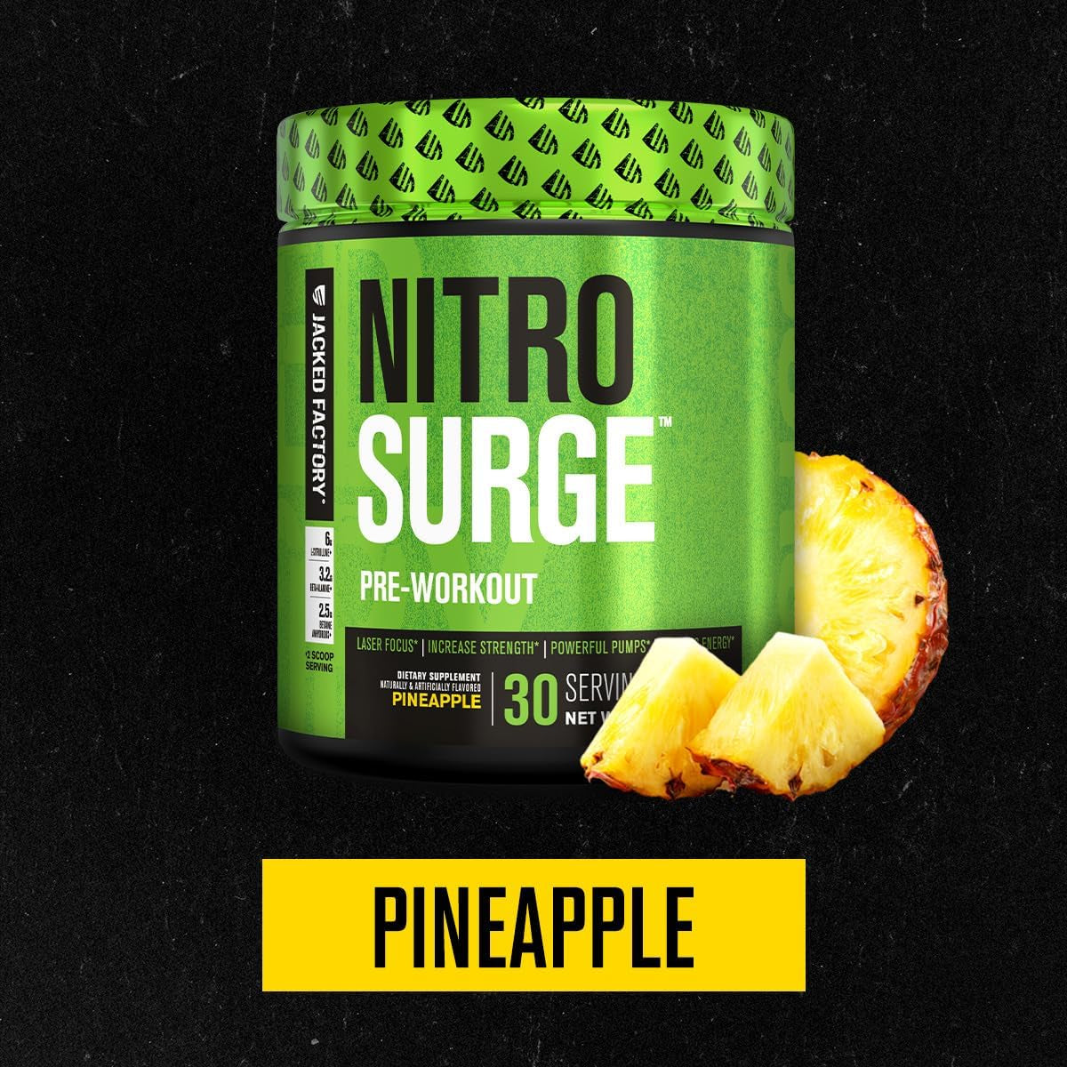 NITROSURGE Pre Workout Supplement - for Energy, Instant Strength Gains, Clear Focus, Intense Pumps - Nitric Oxide Booster & Preworkout Powder with Beta Alanine - 30 Servings, Pineapple